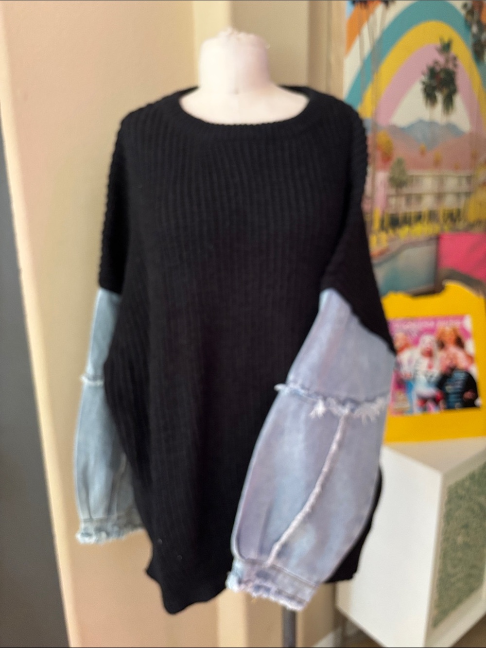 Fashion Nova Sweater w/denim sleeves NWT